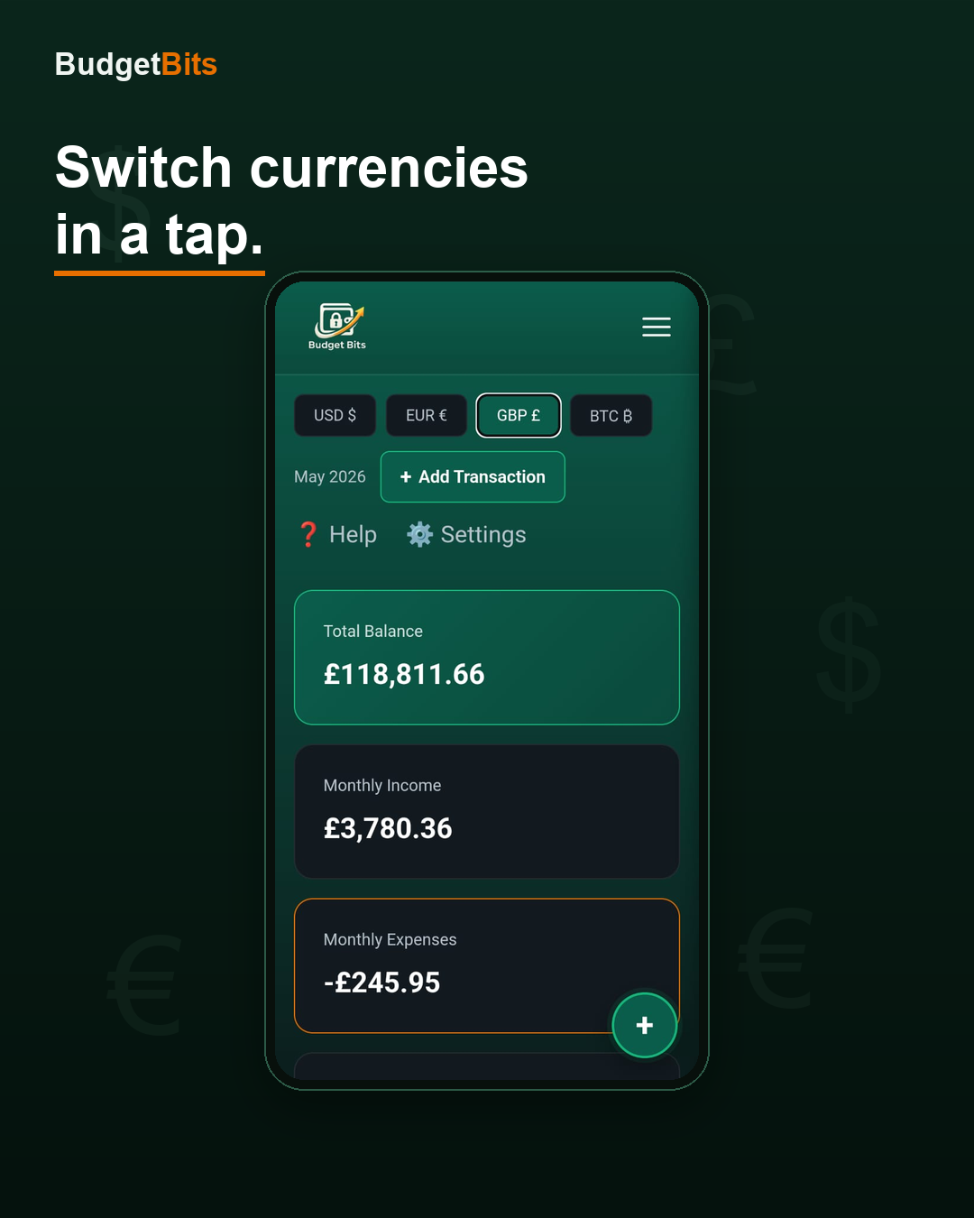 Switch currencies in a tap