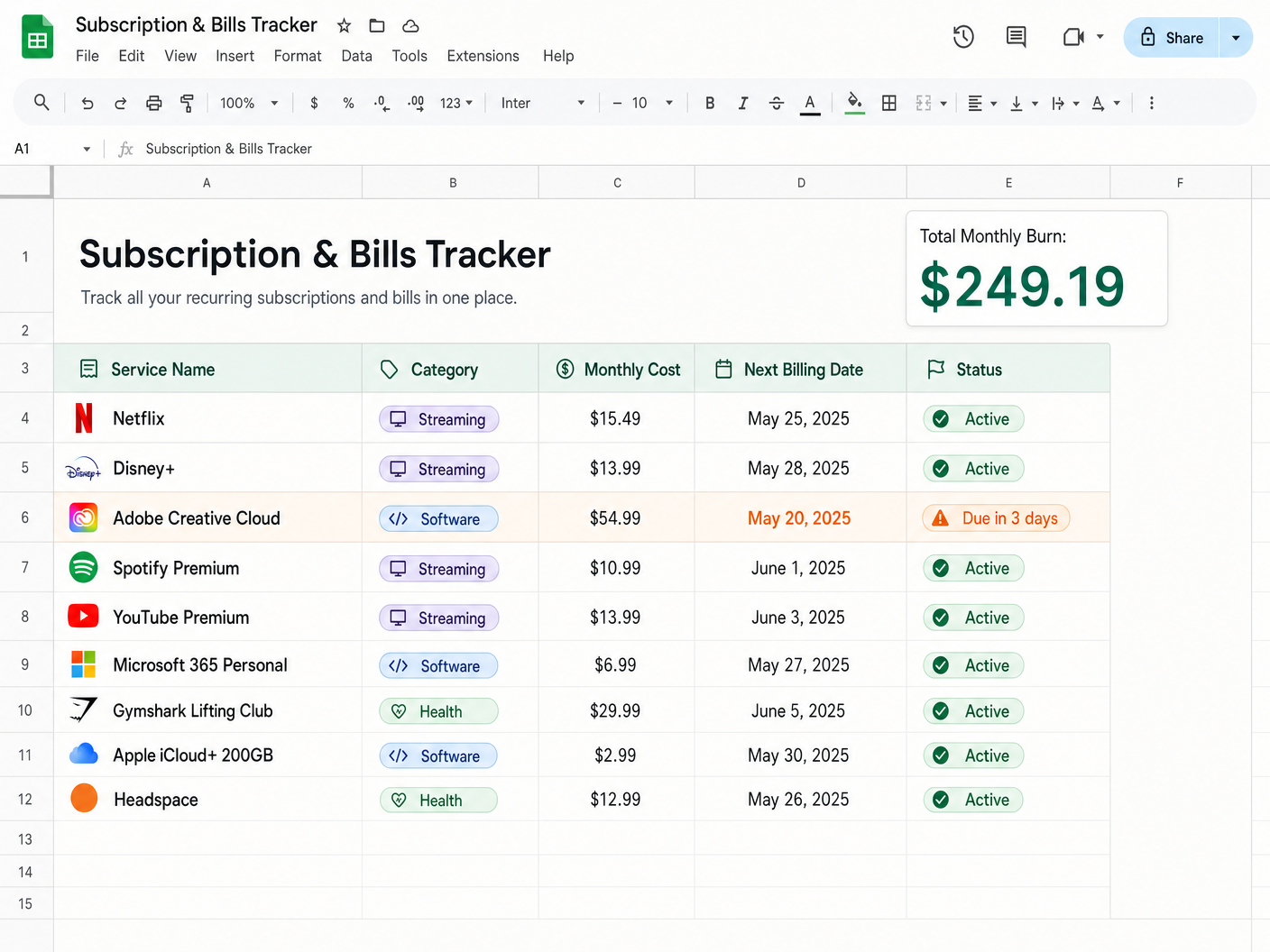 Subscription & Bills Tracker
